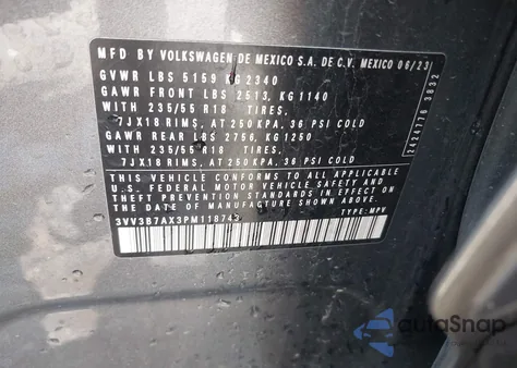 2023 Volkswagen Tiguan 2.0T Se из США, поврежденный, VIN 3VV3B7AX3PM118743